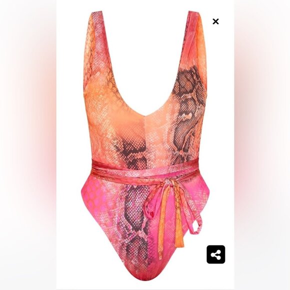 PrettyLittleThing One Piece Swimsuit Monokini Pink Orange Bright Snake Animal - Picture 13 of 14